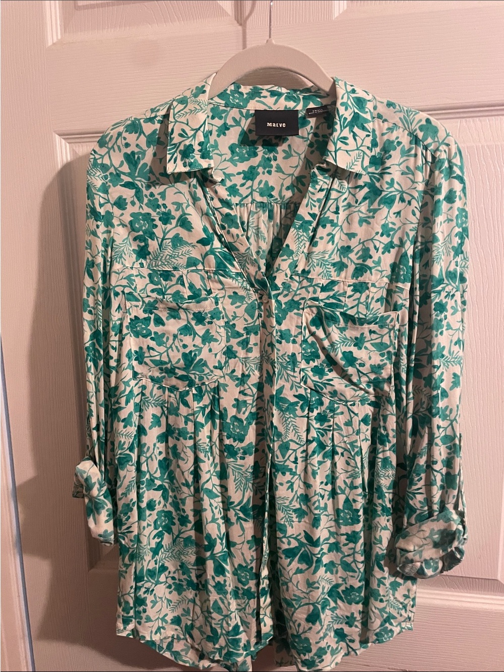 Maeve Anthropology Teal Floral Button-Front Blouse S NWOT